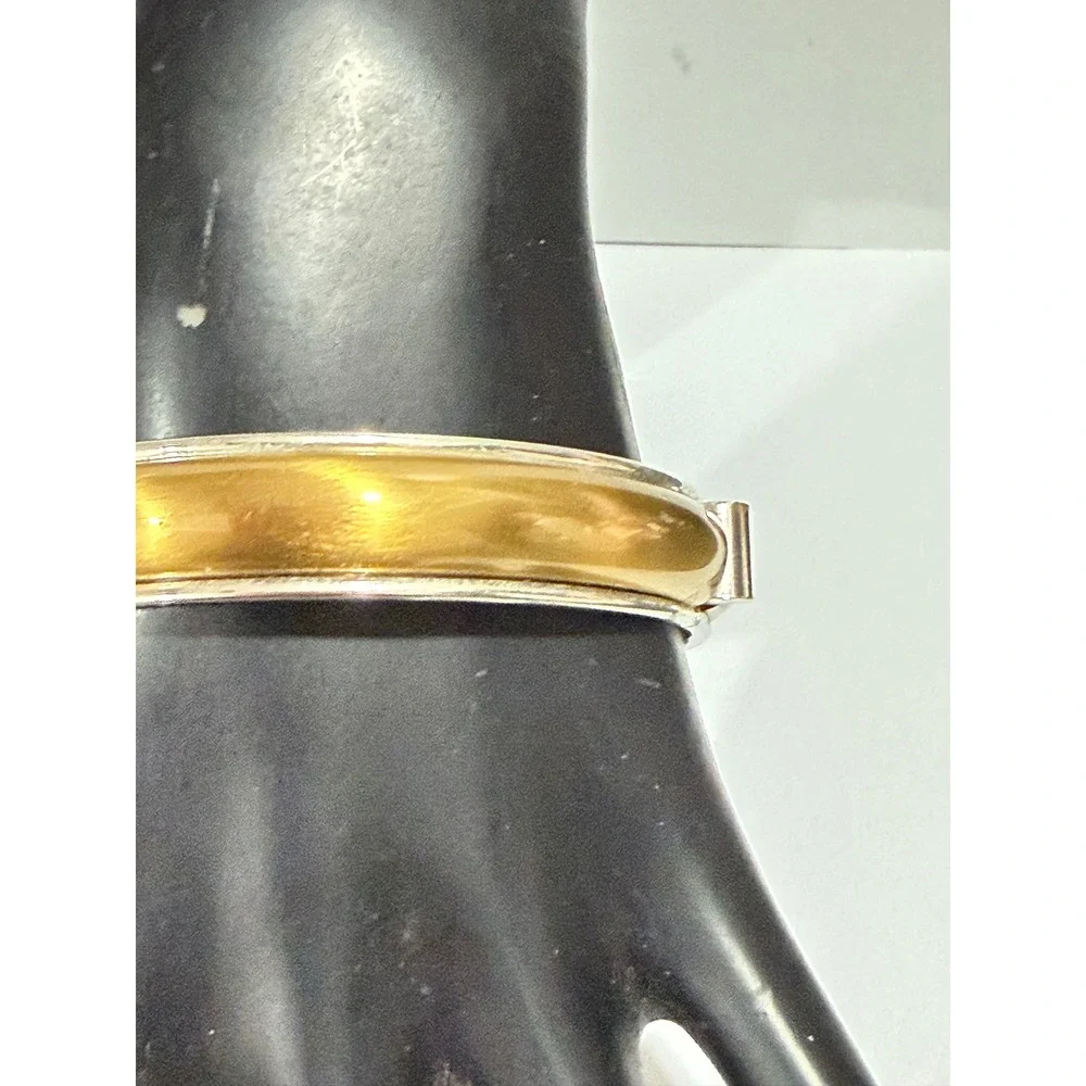 Two Tone Bangle Bracelet  8 Inch Gold Tone Silver Tone Domed Stackable Statement